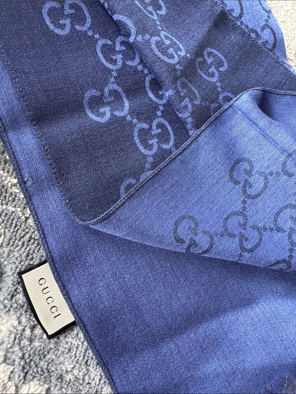 Gucci Navy and Royal Blue 2 sided GG Jacquard Scarf